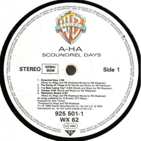 A-HA - Scoundrel Days