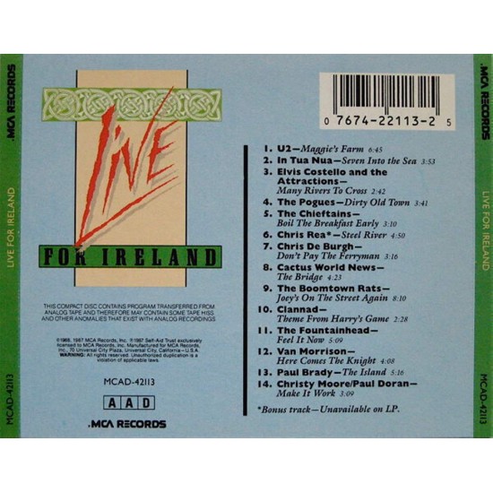 Various Artist : LIVE FOR IRLAND - CD